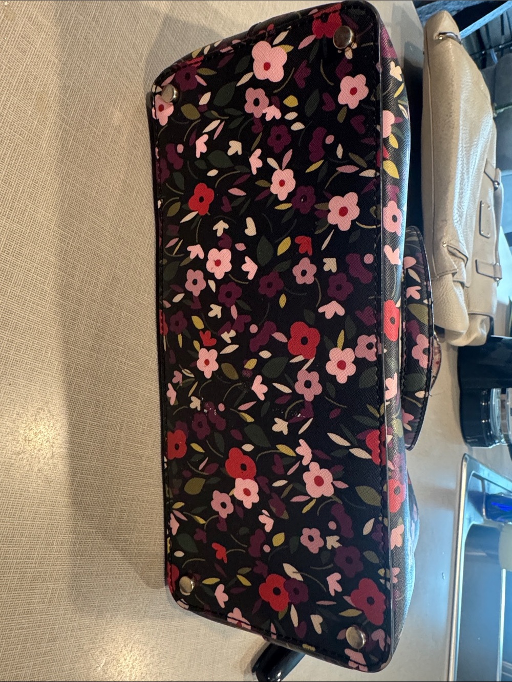 kate spade Floral Tote in Black with Pink & Red Flowers - Picture 3 of 5